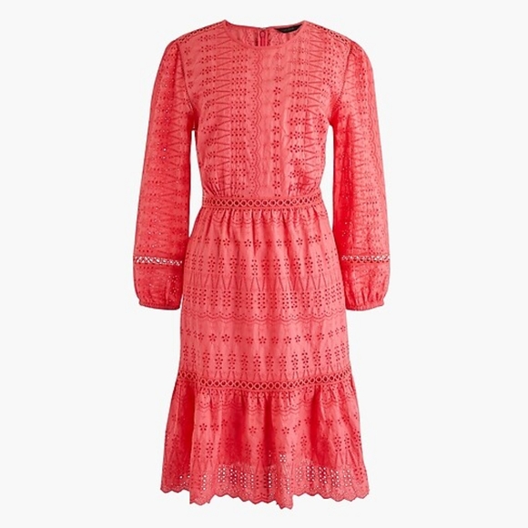 New! J.Crew size 6 Coral Pink Eyelet Flutter Hem Dress NWT - Picture 1 of 15